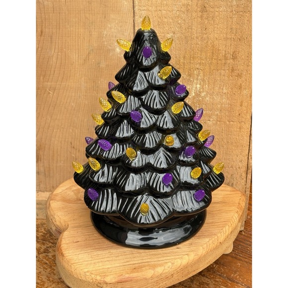 Other - Halloween Light Up Ceramic Tree 8.5" Tall Battery Working Black Purple Orange